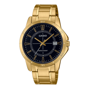 reloj casio analogo hombre dorado fondo negro