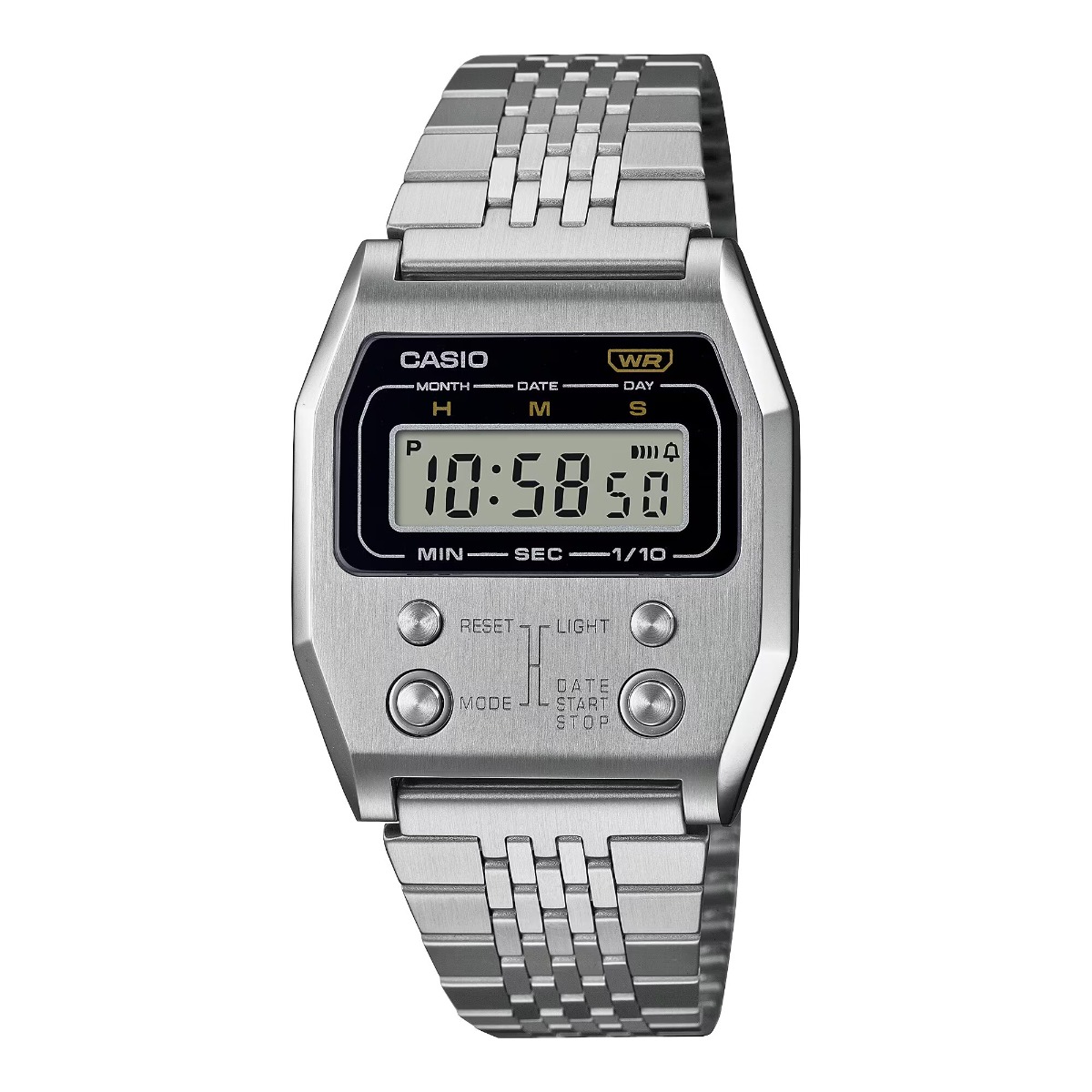 reloj vintage alarma/cronometro/luz led plateado reloj Casio A1100D-1D digital plateado